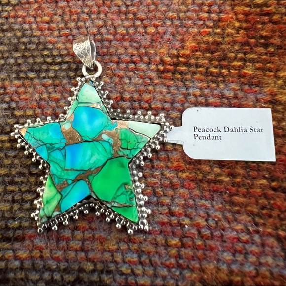 ❤️ Green Dahlia Kingman Turquoise Decorative Star 925 Statement Pendant 15.1 Gm - Picture 13 of 17